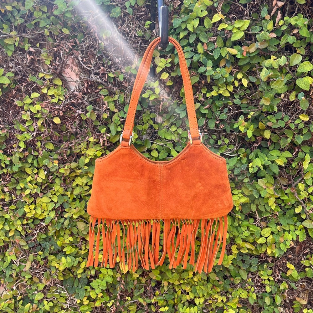 Chic Orange Fringe Suede Shoulder Bag
